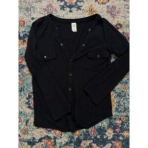 We The Free Black Button Down Henley Shirt Size Medium